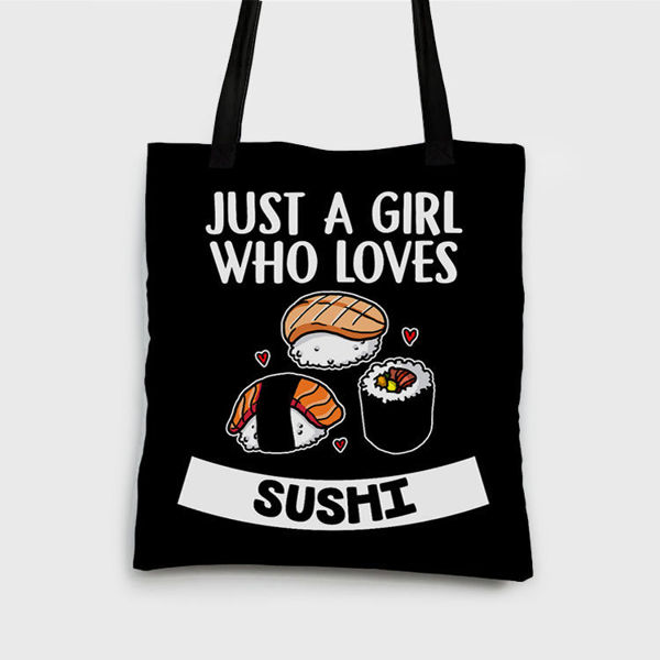 Picture of a girl who love's sushi - tote bag